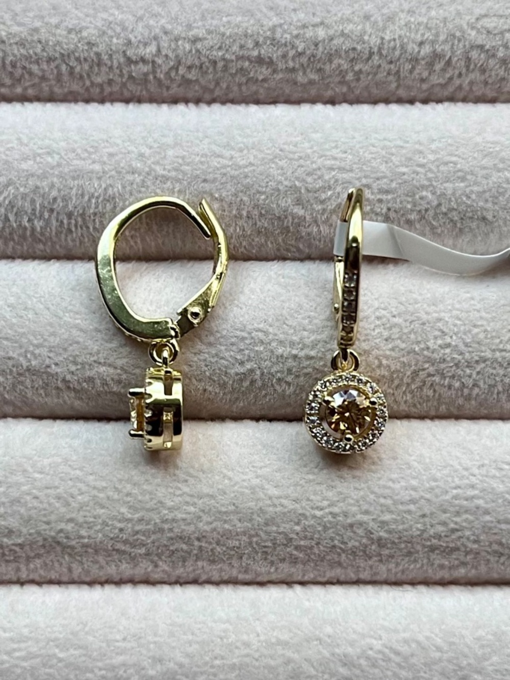 E116 | Champagne Moissanite Halo Dangle Earrings